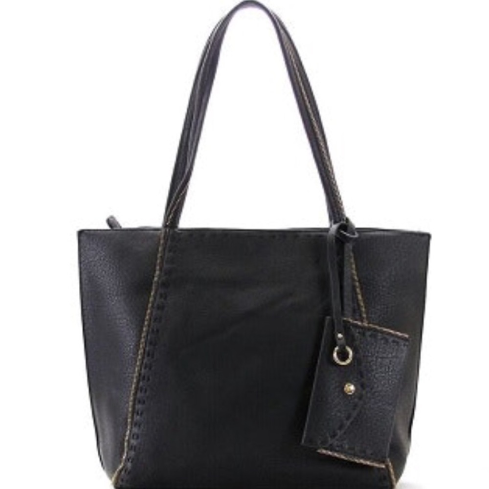 Black vegan leather tote.